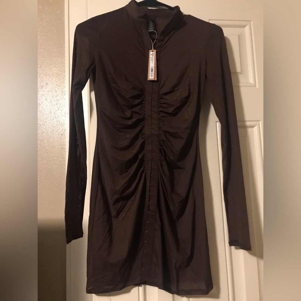 SKIMS MESH LONG SLEEVE RUCHED DRESS